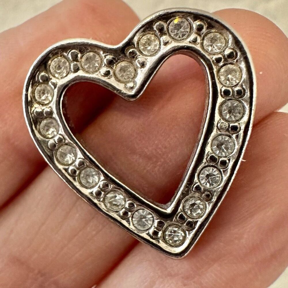 Vintage Avon silver tone  heart rhinestone  brooch pin